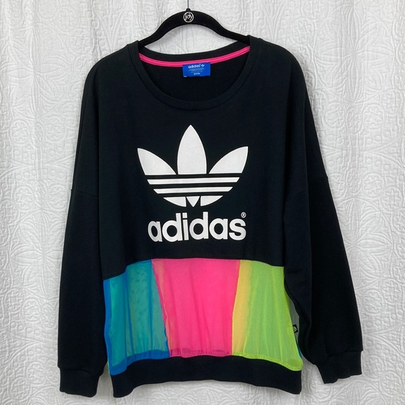 adidas Tops - Adidas Rita Ora Women's Black Sweatshirt with Multicolor Sheer Accents